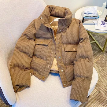 2023 Moterys Žiemos stori šilti paltai Vintažinės medvilnės paminkštintos pūstos striukės Korėjietiški oversized laisvalaikio drabužiai Nauja