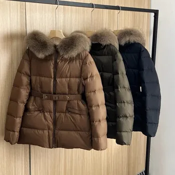 Winter Short Down Jacket with New Hooded White Duck Down Collar and Waistband Jacket for Women