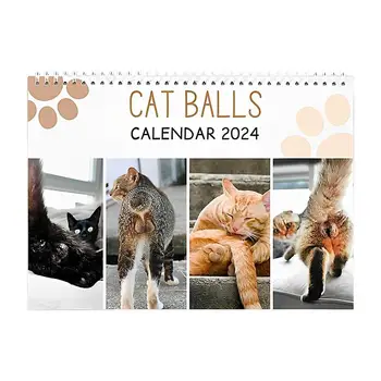 Katės užpakalio kalendorius Juokingas katės užpakaliuko kalendorius 12 mėnesių kačių kamuoliukų kalendorius 2024 m. mažo stalo sieninio miegamojo svetainės studijai