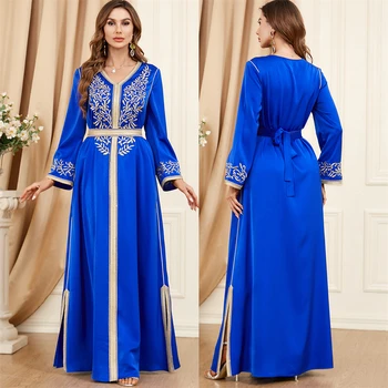 Elegantiška Jalabiya vakarėlio suknelė moterims Split Muslim Abaya siuvinėjimai ilgos suknelės Abayas Moteriškas chalatas Maroko Caftan Vestidos