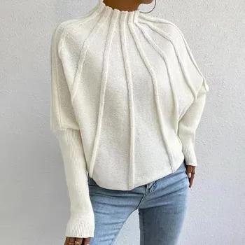 2023 Naujas ruduo Moteriškos A linijos vilnonis audimas Pit Stripe Fashion Design Sense Moteriškas megztinis Top Solid Soft Megztas megztinis
