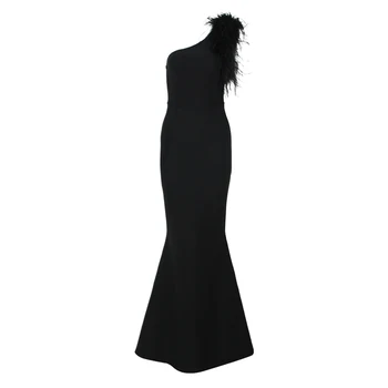 2023 Nauja seksuali plunksnų tvarsčio suknelė Moterys Vieno peties drabužiai Klubo vakarėlis Elegantiškos suknelės