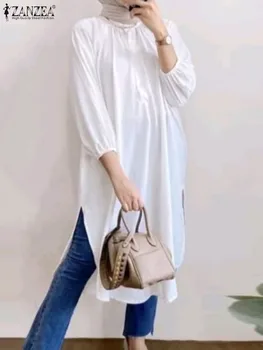 ZANZEA Fashion Long Shirt Turkey Abaya Muslim Women's Tops Long Sleeve Hijab Blusas Casual Work Top Isamic Ramadan Vestido Mujer