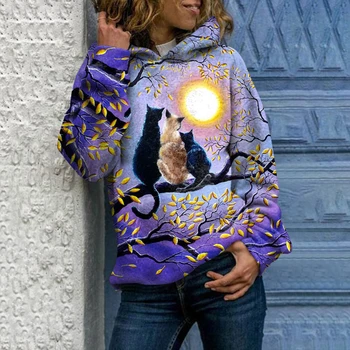 Moteriški viršutiniai drabužiai Spausdinti Džemperį su gobtuvu Madingas mielas gyvūnų atspaudas Džemperis su gobtuvu Hip Hop Džemperis su gobtuvu Moteriški džemperiai Juokingi drabužiai suaugusiems