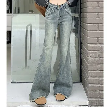 American Style Retro Spicy Girl Ruffled Micro Flared Jeans for Women Autumn Winter New High Loose And Slimming Floor Length Ppants