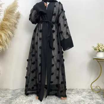 Ramadan Black Abayas moterims Islamo musulmonės Kimono suknelės Dubajus Turkija Kaftan Femme Musulmane Kuklus chalatas Maroko kaftanas