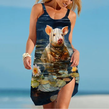 Nauja 3D miela gyvūnų marginta suknelė Vasarinė moteriška gatvės laisvalaikio 