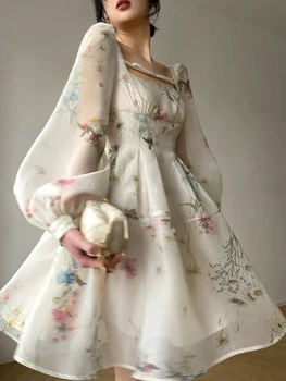 2023 Suknelė Moteris Vasara Korėjiečių mada Y2k Mini paplūdimio šifonas Elegantiškas gėlių sundress vakarėlis Laisvalaikio vintažinės suknelės Biuro ponia