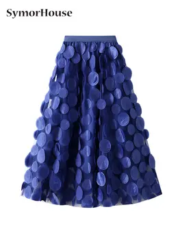 Pavasario vasaros rudens mados dizainas Polka Dot Tiulio sijonas moterims Elastinis aukštas juosmuo A linijos ilgo tinklelio skėčio sijonas moteriai
