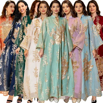 Blizgučiai Siuvinėta Abaya suknelė moterims Maroko Kaftan Turkija Arabų Jalabiya Baltas islamo etninis chalatas 2023 Eid Nauja