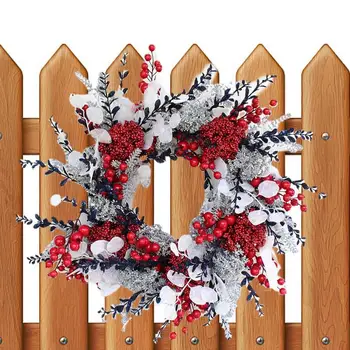Dirbtiniai kalėdiniai vainikai Dirbtinis raudonų uogų vainikas Priekinių durų dekoras Sodybos stiliaus šventiniai reikmenys Daugkartinio naudojimo langui