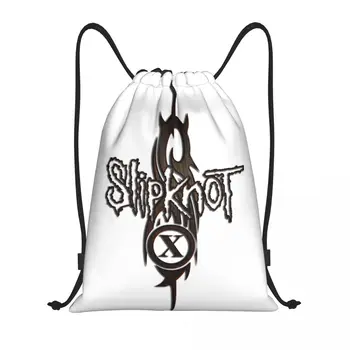 Custom Heavy Metal Slipknots Logotipo užtraukiamieji krepšiai apsipirkimui Jogos kuprinės Vyrai Moterys Rokenrolo muzika Sporto sporto salė Sackpack