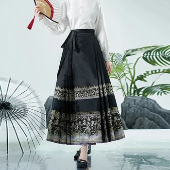 Tradiciniai kinų drabužiai Siuvinėtas Hanfu arklio veido sijonas ilgomis rankovėmis Stovo apykaklė Marškiniai moterims Hanfu kaspinas