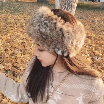 Fashion Winter Women Hats Soft Otter Rabbit Hair Cap Faux Fluffy Russian Caps Good Elastic Headbands Cap