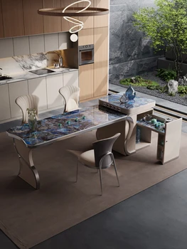 Salos stalas yra integruotas su aukštos kokybės prabangiu akmens skalūno arbatos stalu, daugiafunkcinis ir ištraukiamas namų naudojimui