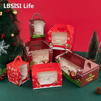 LBSISI Life 10vnt Keksiukų dėžutės Skaidrus langas Kalėdiniai putėsiai Tortas Dovanų pakuotė Laimingų Naujųjų metų vakarėlio konditerijos dekoravimas