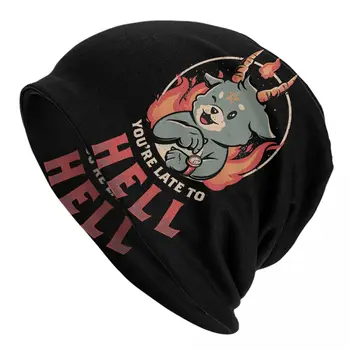 Late To Hell Cute Evil Creepy Thin Skullies Beanies Fashion Caps For Men Women Baphomet Satan Lucifer Ski Capss Bonnet Hats