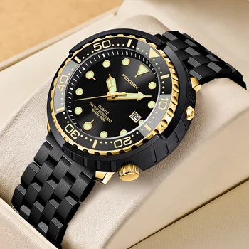 Vyriški laikrodžiai 5ATM Sportinis vandeniui atsparus kvarcinis rankinis laikrodis su plieniniu rėmeliu Laikrodis vyrams Relogio Masculino+Box