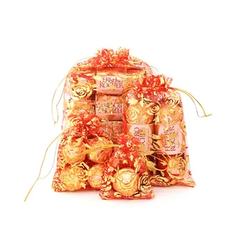 100pc Kalėdų Naujųjų metų šventė Dovanų maišeliai saldainiams Dovanų saugojimas Užtrauktukų maišeliai Tinklinė pakuotė Vestuvių meilė Raudona Spalva