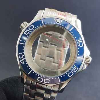 41mm safyro stiklo laikrodžių dėklas Japonijai NH35 NH36 judesio besisukantis rėmelis Keramikos inser aukštos kokybės laikrodžio dėklas