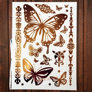 1PC Didelio dydžio auksinės skraidančios drugelio blykstės tatuiruotės brangakmenių lipdukas ACT-199 Henna apyrankė 3D makiažo drugelio vandeniui atsparios tatuiruotės moterys