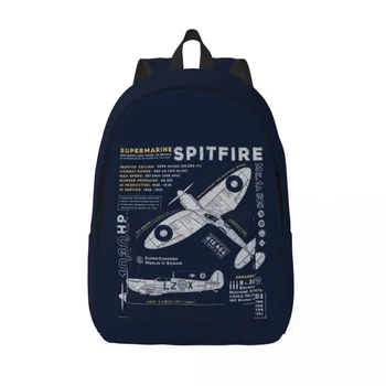 Supermarine Spitfire nešiojamojo kompiuterio kuprinė Vyrai Moterys Pagrindinė knygų krepšys koledžo mokyklai Naikintuvas Pilotas Lėktuvas Lėktuvo krepšiai
