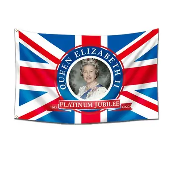 Queens Plati-num Jubiliejinė vėliava 3x5ft 2022 Union Jack vėliava su Jos Didenybe Karalienės 70-mečio britų dekoracija