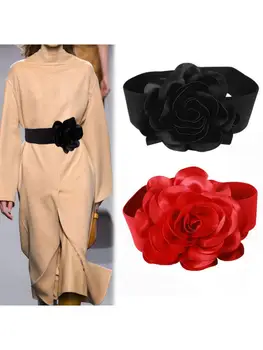 2024 6cm pločio raudonas juodas gėlių diržas Naujo dizaino didelis elastingas moteriškas juosmens juostos suknelė aksesuarai Sijonas visą sezoną universalus