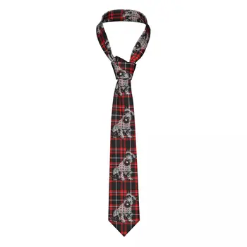 Klasikinis škotų terjero šuo ant raudono ir juodo tartano pledo kaklo kaklaraiščių Vyriški Custom Silk Scottie Pet Neckties for Business Cravat