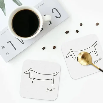 Šunų linija Meno padėkliukai PVC odos kilimėliai Vandeniui atspari izoliacija Kavos kilimėliai dekoravimui Namų virtuvės valgomojo pagalvėlės 4 rinkinys