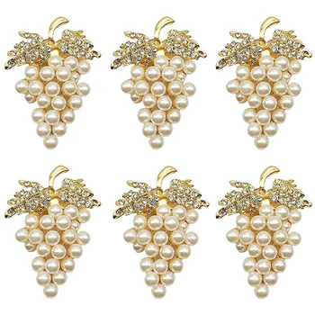 Vynuogių servetėlių žiedų rinkinys 24, su blizgančia deimanto imitacija ir perlų inkrustacijos lydinio servetėlių žiedų laikikliu
