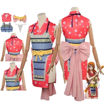 Anime One Cos Piece Nami Cosplay kostiumas Suaugusios moterys Fantasia Kimono suknelė Šortai Apranga Helovino karnavalo vakarėlis Užmaskuotas kostiumas