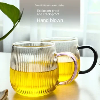 Reljefinis japoniškas puodelis Karščiui atsparus buitinis plaktukas Stiklo rinkinys Vertikali juostelė Gėlių arbata Pieno puodelis Kavos puodeliai Nemokamas pristatymas