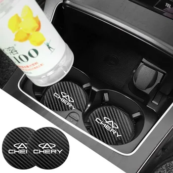 2Pcs Car Carbon Leather Water Cup Pad Anti-noise Coaster Mat for Chery Tiggo 3X 5X 7 8 PRO Fulwin Arrizo 5 2 QQ Face A1 E5 7E A3