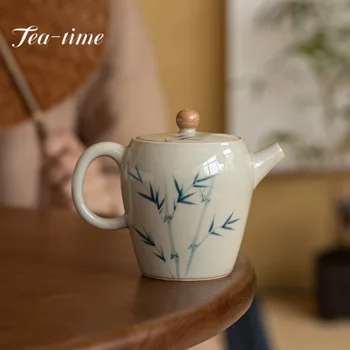 190ml Retro ledo stalo glazūra Keraminis arbatinukas Rankomis dažytas žalias bambuko puodas su filtrine arbata Mažas virdulys Kung Fu Teaware dovana