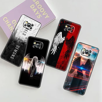 Cool Angel Demon Wing telefono dėklas, skirtas Xiaomi Mi Poco X4 X3 NFC F4 F3 GT M5 M4 M3 M2 X2 F2 F1 GT Pro C3 5G Juoda Dangtelis