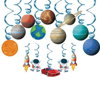 Astronautų kosminė tema Spiralės pakabinimai, planetos žavesys, gimtadienio šventės dekoravimas, 14vnt