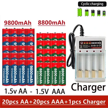 Krovinių nemokamai įkraunama baterija Original 2023NEW 1.5V AA9800MAH+AAA8800MAH+charger Tinka plaukų kirpimo mašinėlės MP3