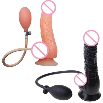 Tikroviškas pripučiamas dildo su siurbtuku Atleidimo mygtukas Išplečiamas masažuoklis Sekso žaislas moterims vyrams