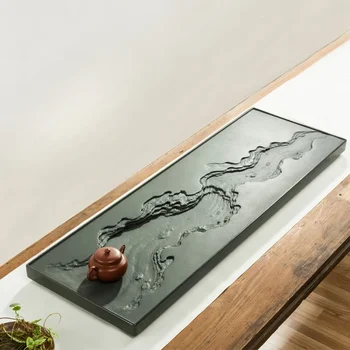 Modernaus dizaino arbatos padėklai Kung Fu akmens buitiniai natūralaus stačiakampio arbatos padėklai Kūrybiniai Bandeja stačiakampiai virtuvės reikmenys WZ50TT