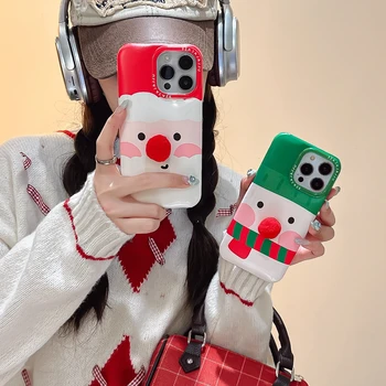 Christmas Snowman stereoskopinis plaukų kamuoliuko raudonos nosies dangtelio dėklas, skirtas iPhone 15 14 13 12 Pro Max telefono dėklas
