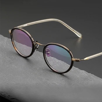 Japonų prabangos prekės ženklo retro apvalių akinių rėmelis Vyriški senoviniai titano acetato optiniai akiniai moterims Klasikiniai apskritimo akiniai