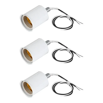 3X E27 Keraminis varžtinis pagrindas Apvali LED lemputė lempos lizdo laikiklis Adapteris Metalinis lempos laikiklis su balta viela
