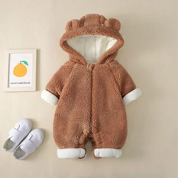 Naujagimiai Žiemos romperiai Mielas lokys Sutirštintas šiltas medvilninis gobtuvas Mažylio smėlinukas Ropojantis kostiumas Pižama Kombinezonas Kūdikio apranga
