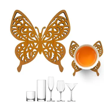 Mediniai padėkliukai gėrimams Tuščiaviduriai kaimiški mediniai puodelio pagalvėlės puodelio kilimėliai Elegantiški bičių drugelio dizaino padėkliukai Medinis puodelio kilimėlis