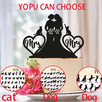 Personalizuotas lesbiečių vestuvių tortasTopper su dviem katėmis vestuvinis tortas su lesbiečių siluetu