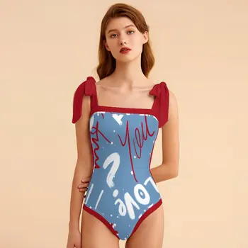 True Love Color Matching Graffiti Print Maudymosi kostiumėlių rinkinys 2024 Fashion Y2k Bikini High Waist Suspenders Sexy Skinny Beachwear Women