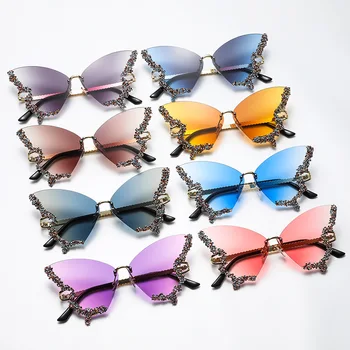 Mados gradiento drugelio akiniai nuo saulės moterims UV apsauga Vintažiniai metaliniai akiniai nuo apvadų be apvadų Retro akinių vakarėlis Juokingas dekoras