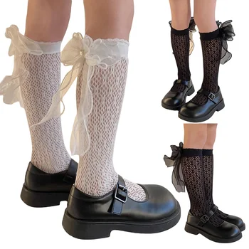 Kids Girl's Mesh Kojinės Sweet Bowknot Sheer kojinės Minkštos elastingos lengvos ilgos kojinės vakarėliui
