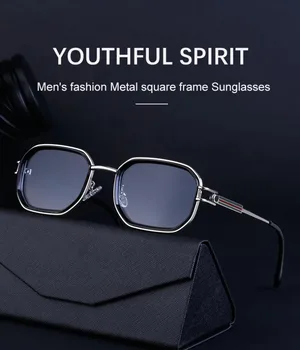 Nauja mada Madingi kvadratiniai akiniai nuo saulės Moterys su gradiento metalo apvadais Akinių rėmeliai Punk stilius Lauko vairavimo akiniai Vyrai